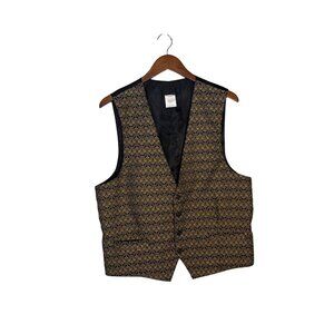 Uniforms To You Vintage Mens Gold & Black Brocade Vest, Adjustable Back Strap